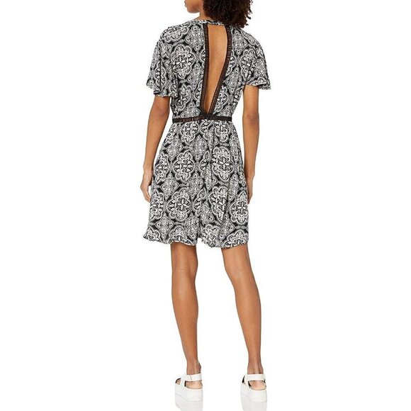 Volcom Black & White Floral Printed Short Sleeve Mini Dress M - Picture 1 of 4